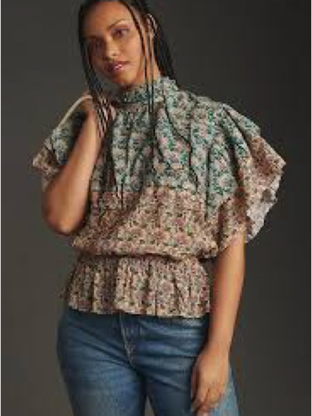 Anthropologie Let Me Be High Neck Printed Peasant Blouse